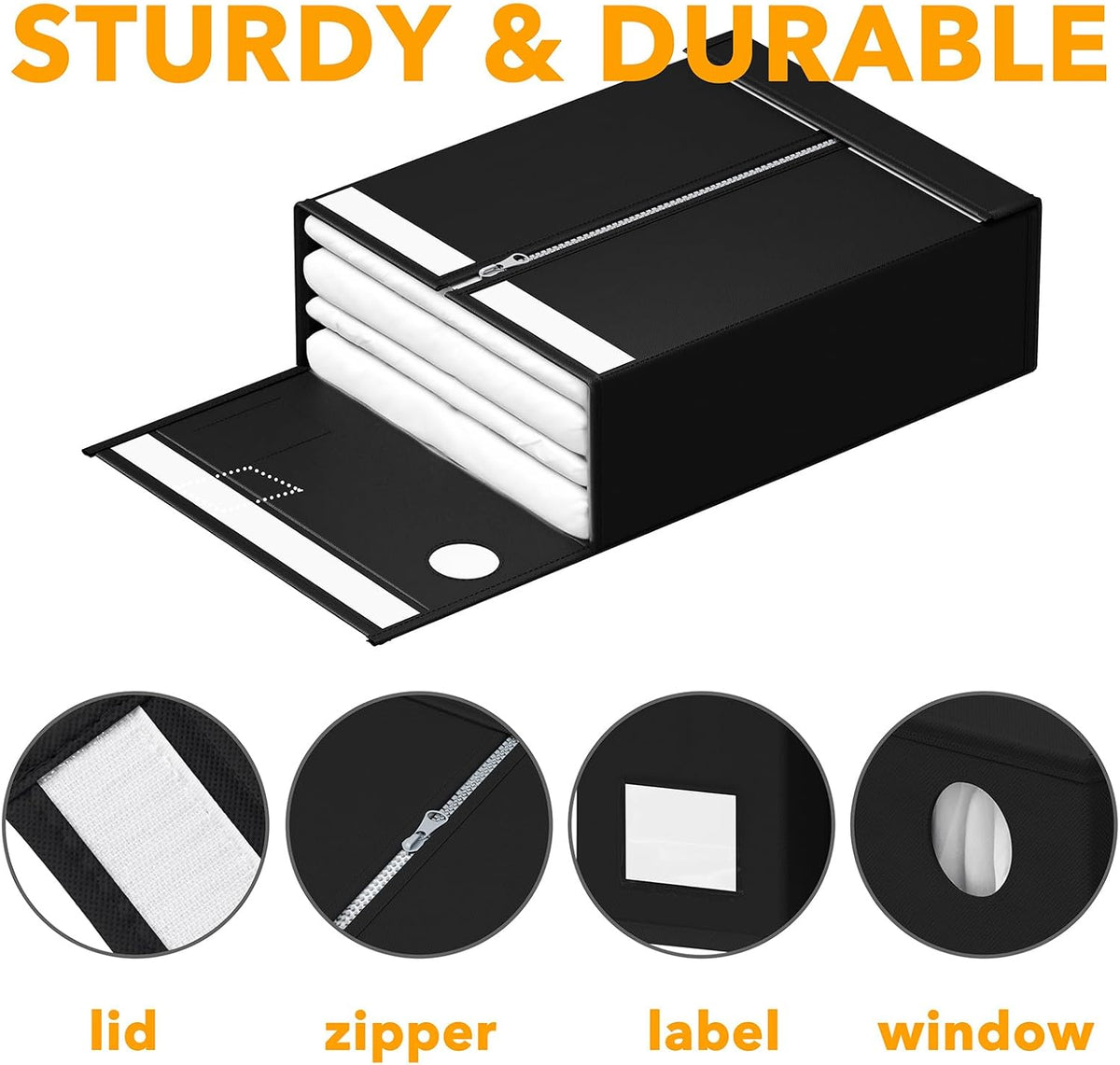 SpaceAid Bed Sheet Organizer and Storage, Foldable Sheet Organizer with Window for Linen Closet, Set Folder Keeper for Queen & King Size Bedding Storage (Black)