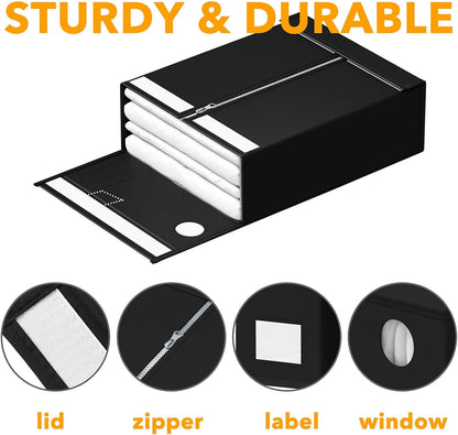 SpaceAid Bed Sheet Organizer and Storage, Foldable Sheet Organizer with Window for Linen Closet, Set Folder Keeper for Queen & King Size Bedding Storage (Black)