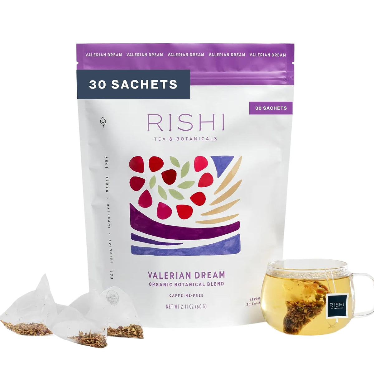 Rishi Tea Valerian Dream Organic Sachet Tea Bags, Caffeine Free, 30ct