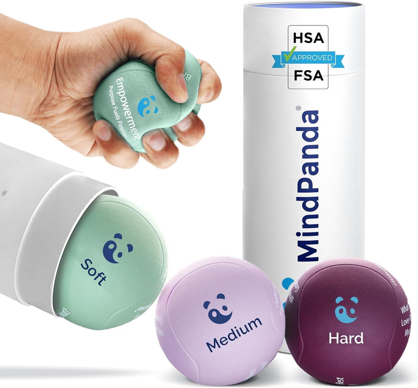 Mind & Body Stress Balls for Adults - Multi-Density Squeeze Balls for Hand Therapy & Grip Strengthening - Stress & Anxiety Relief - Choose 3-Ball (Soft, Medium & Hard) or 2-Ball (Soft & Hard) Sets