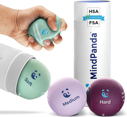 Mind & Body Stress Balls for Adults - Multi-Density Squeeze Balls for Hand Therapy & Grip Strengthening - Stress & Anxiety Relief - Choose 3-Ball (Soft, Medium & Hard) or 2-Ball (Soft & Hard) Sets