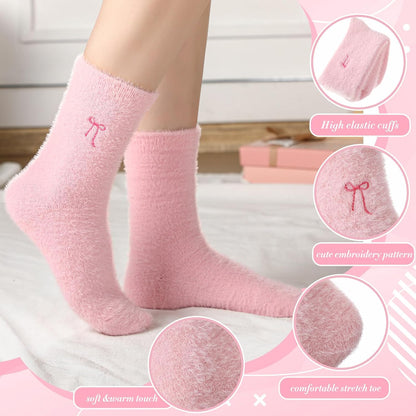 Geyoga 5 Pairs Fuzzy Socks for Women Cozy Spa Slipper Socks Coquette Preppy Stuff Soft Fluffy Home Sleeping Birthday Gift