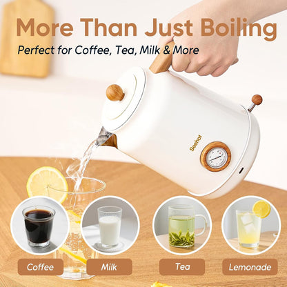 Seehot® Electric Kettle With Thermometer, 1.7L Electric Tea Kettle, 1200W Hot Water Kettle Electric, Auto Shutoff, Boil-Dry Protection, 304 Stainless Steel, Cordless Base, Black