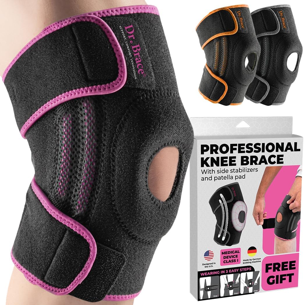 DR. BRACE ELITE Knee Brace with Side Stabilizers & Patella Gel Pads for Maximum Knee Pain Support and fast recovery for men and women-Please Check How To Size Video (Mercury, Large)