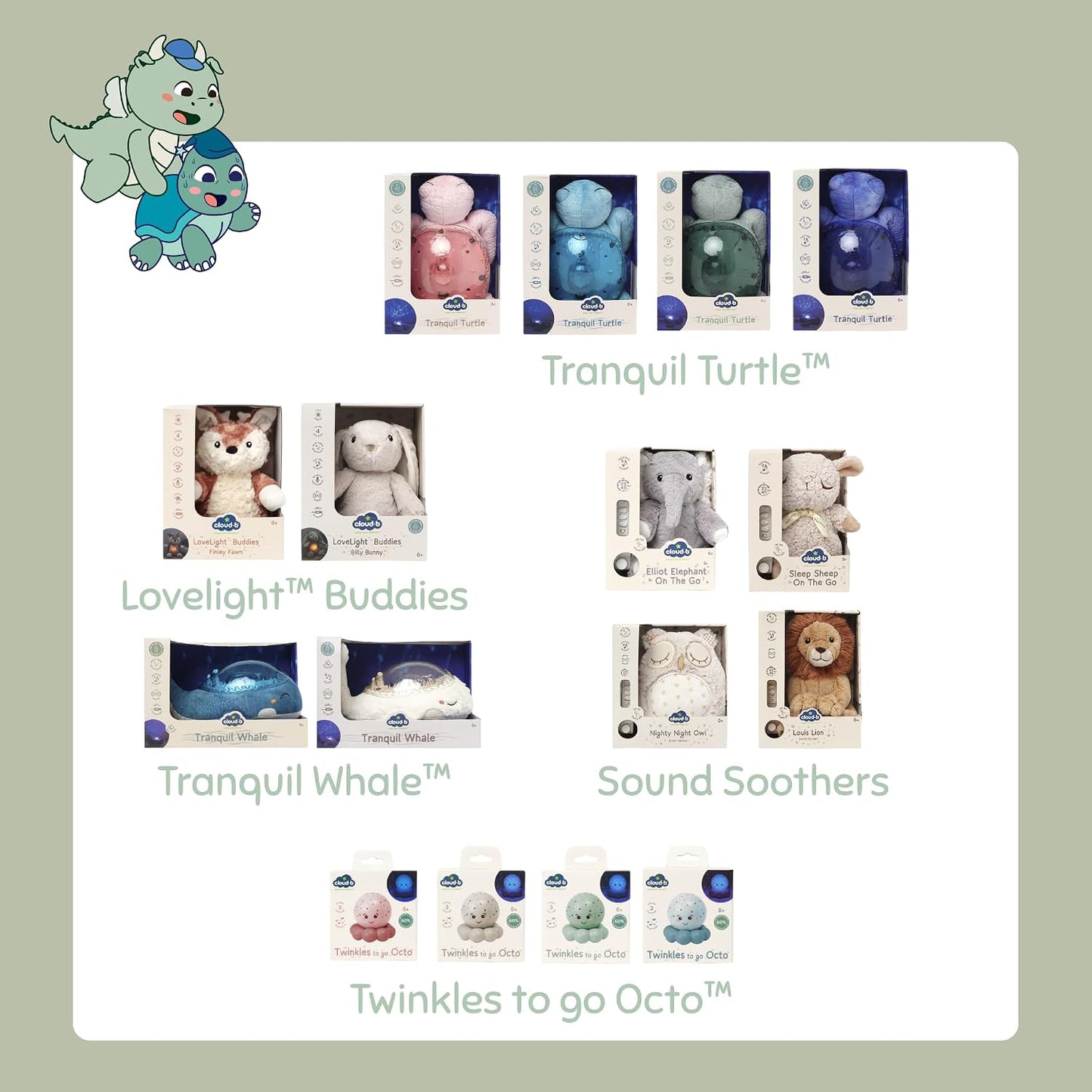 Cloud b Calming Nightlight Star Projector | Gentle Brightness | 3 Colors | 8 Constellations | Auto-Shutoff | Twilight Turtle Green