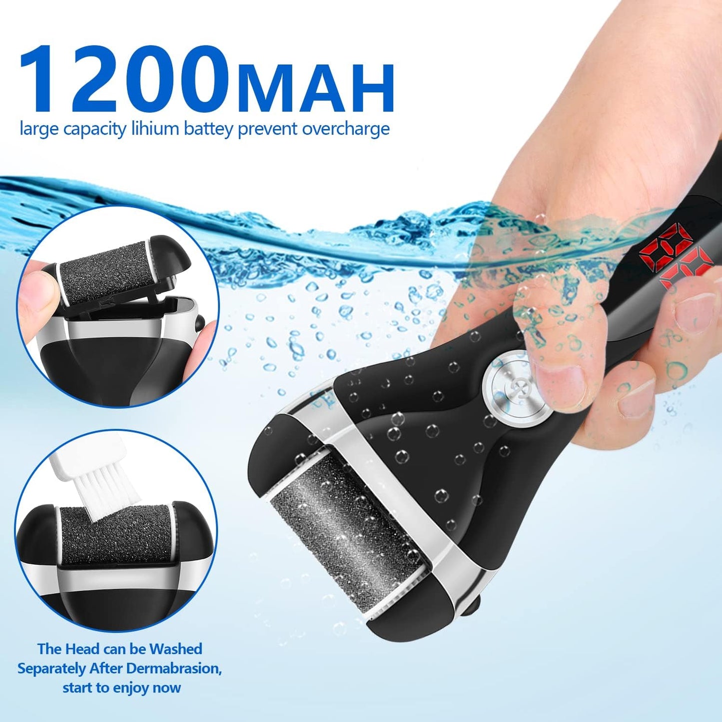 Electric Foot Callus Remover Kit, Elmchee Rechargeable Callous removers 3 Grinding Heads Waterproof Foot Scrubber File, Professional Pedicure Tools kit Feet Care for Dead, Cracked Dry Skin