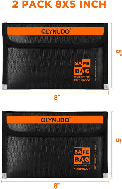 Fireproof Money Bag 2 Pack, Waterproof Document Pouch for Cash & Passport