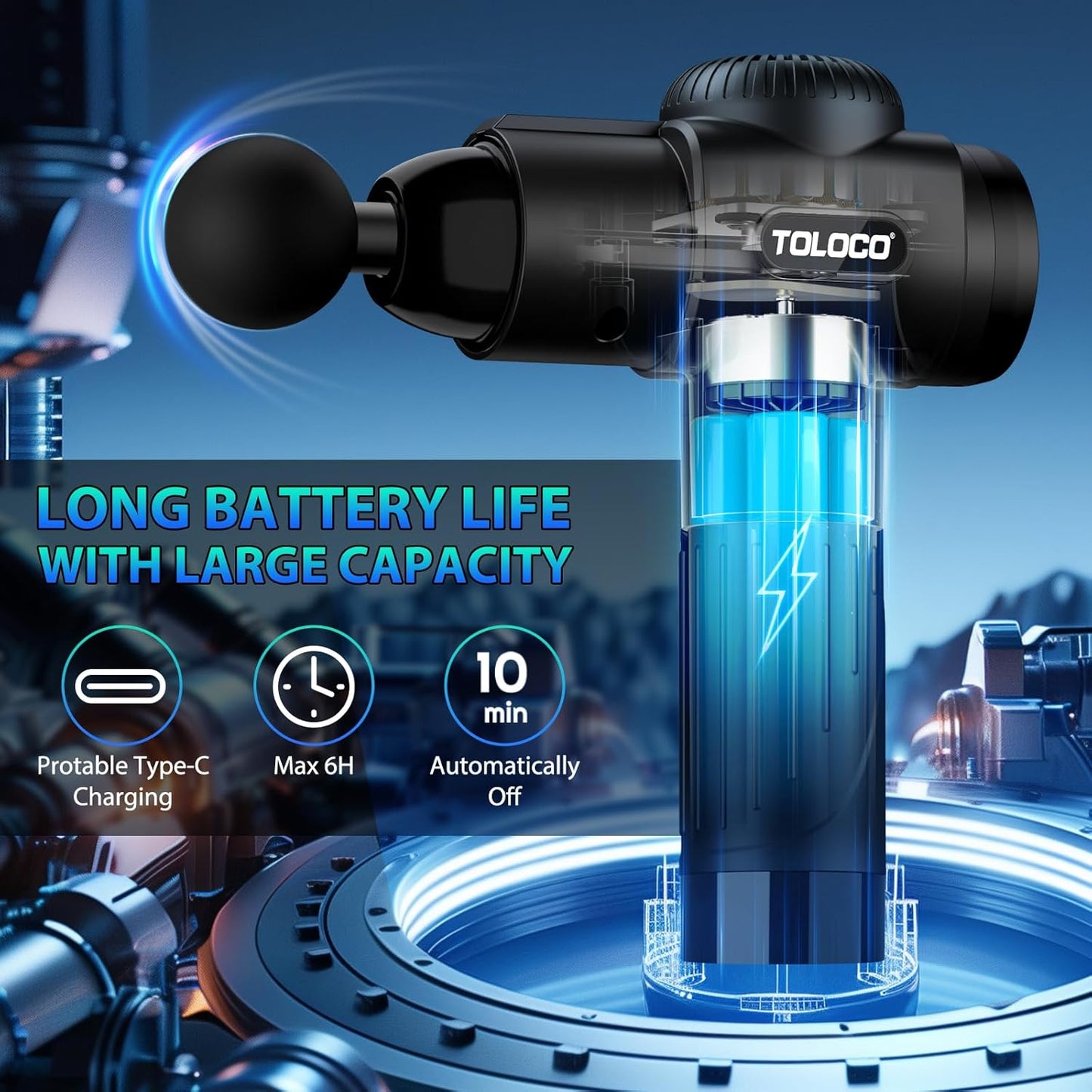 TOLOCO Massage Gun, Deep Tissue Back Massage for Athletes for Pain Relief, Percussion Massager with 10 Massages Heads & Silent Brushless Motor, Fathers Day Dad Gifts, Grey