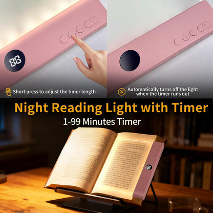 Book Light - Book Lights for Reading At Night, Rechargeable Reading Light, with 3 Colors & Timer, Dimmable Panel Plate Lamp Book Full Page Light for Reading in Bed, Funny Gifts for Readers