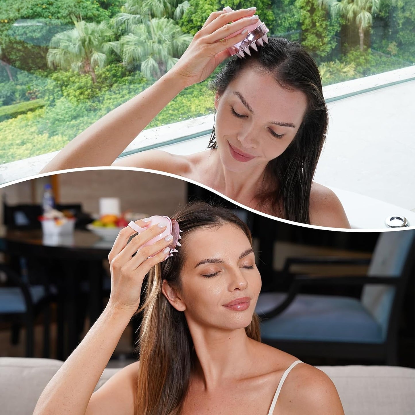 SHINLEA 2 in 1 Scalp Massager Hair Growth,Scalp Scrubber with Soft Silicone Bristles for Dandruff Removal,Shampoo Brush for Exfoliation,Head Massager for Both Wet and Dry Use (Black)