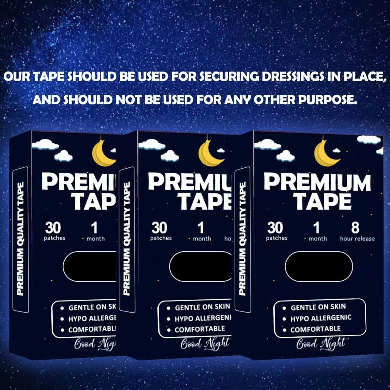 Black Mouth Tape for Sleeping (60 Pack) – Hypoallergenic Cotton Adhesive – Latex-Free, Pain-Free Removal & Gentle on Skin – Premium Quality Strips