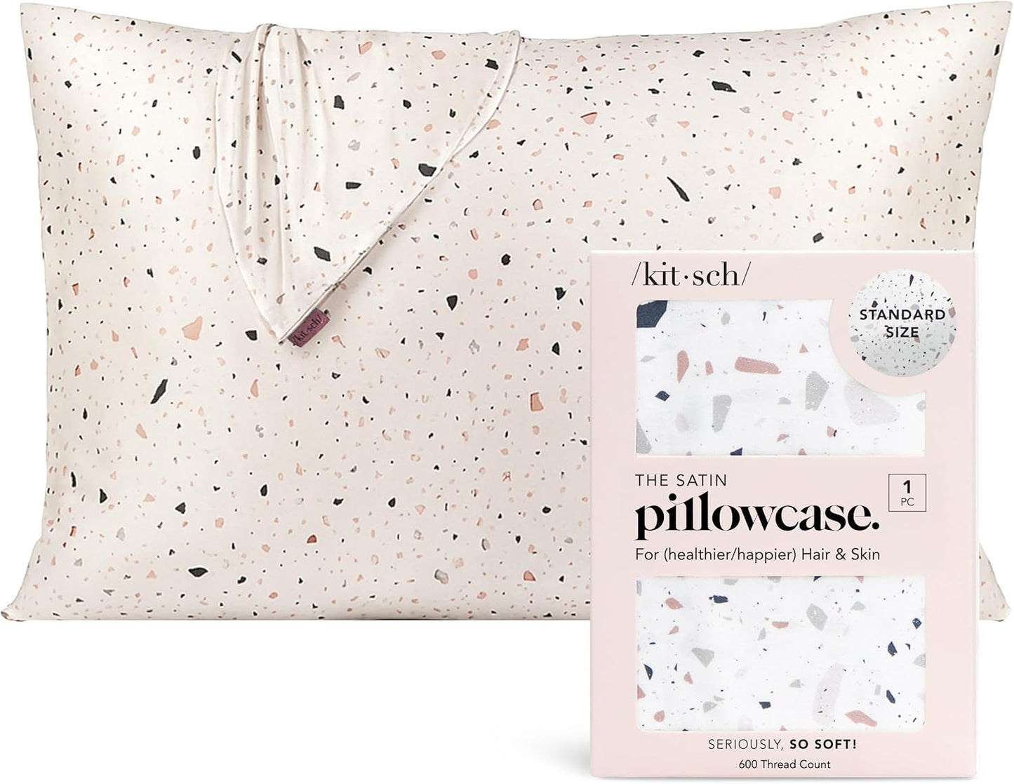 Kitsch Satin Pillowcase with Zipper for Hair & Skin - Softer Than Silk Pillow Cases, Smooth Cooling Satin Pillow Case, Wrinkle-Free, Machine Washable - Pillow Cases Standard Size (19x26) - Blush