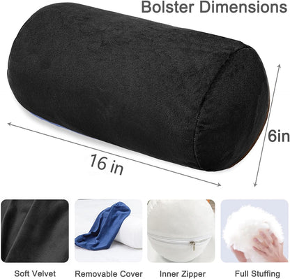 1 MIDDLE ONE Round Cylinder Bolster Pillow with Removable Velvet Cover, Tube Roll Cervical Pillow for Head, Neck, Back and Legs Support, 13"x 6", Blue