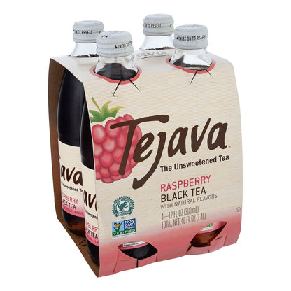 Tejava Raspberry Unsweetened Black Iced Tea, 12 fl oz, Pack of 4