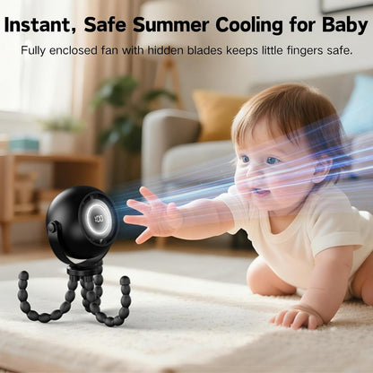 Portable Stroller Fan with Flexible Tripod, Pinch-Proof for Baby & Pets