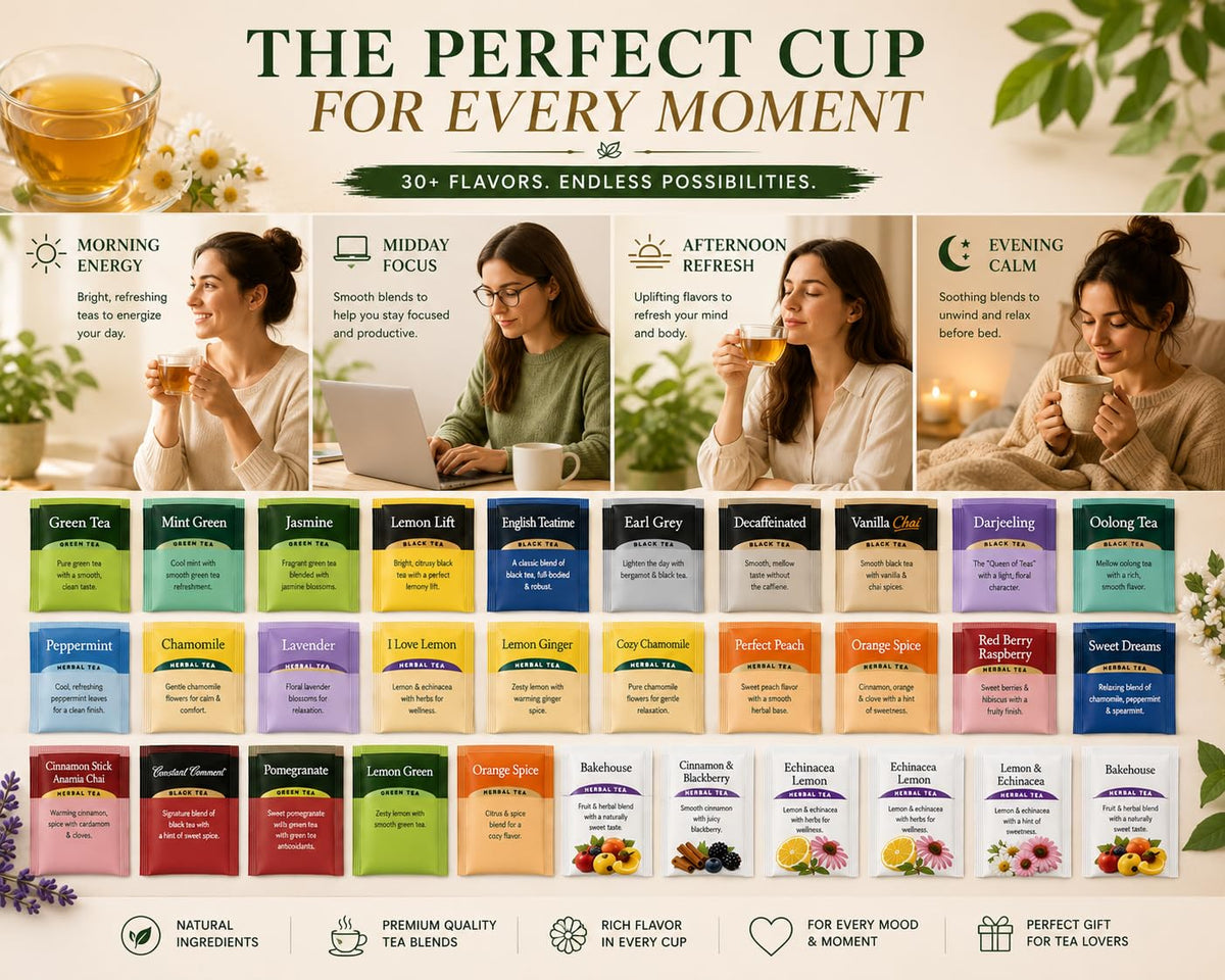 Generic Perfect Tea 48 Variety Pack Sampler Assorted Tea Bags | Black, Green, Decaf & Herbal Teas | Tea Gift Set, Office Breakroom (24)