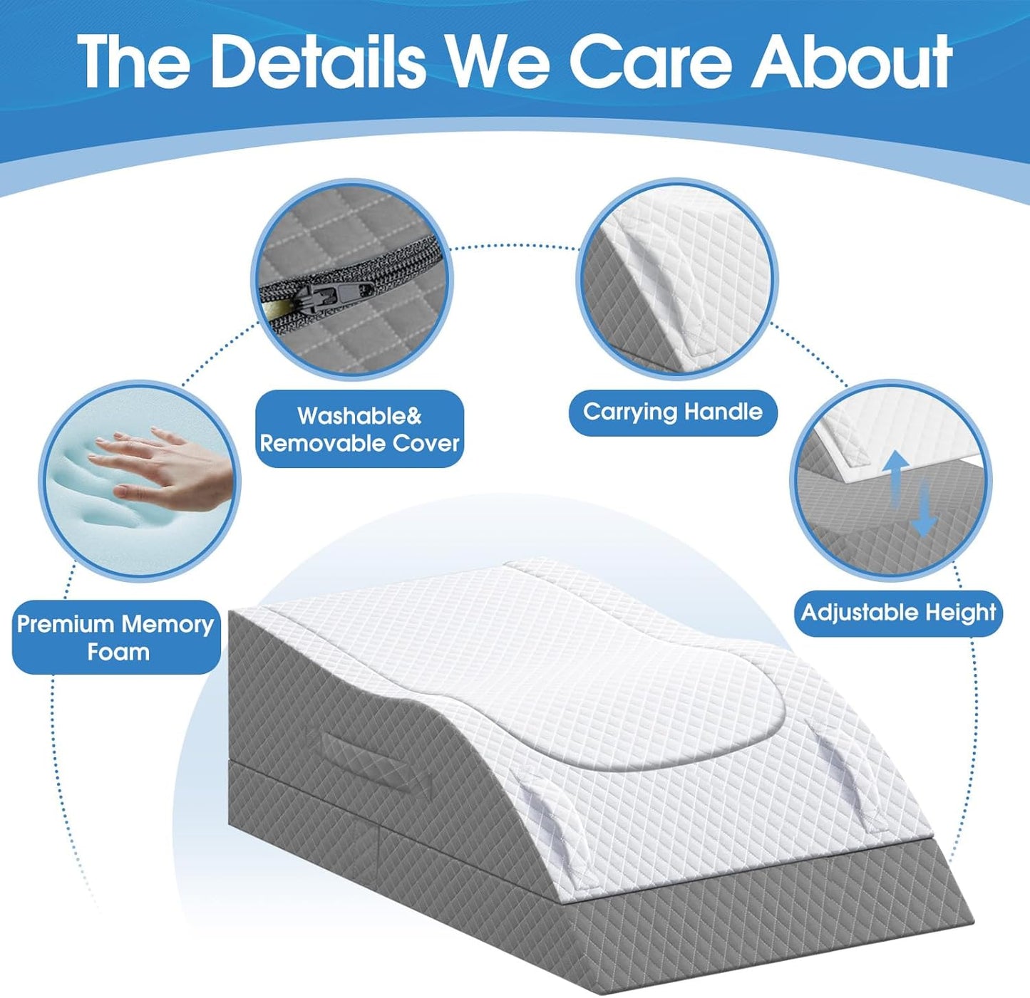 TranquilRelax Elevation Pillows for Leg After Surgery, Memory Foam Adjustable Wedge Pillow for Injury or Rest, Ankle Pillow for Sleeping Blood Circulation, Grey/Single Leg