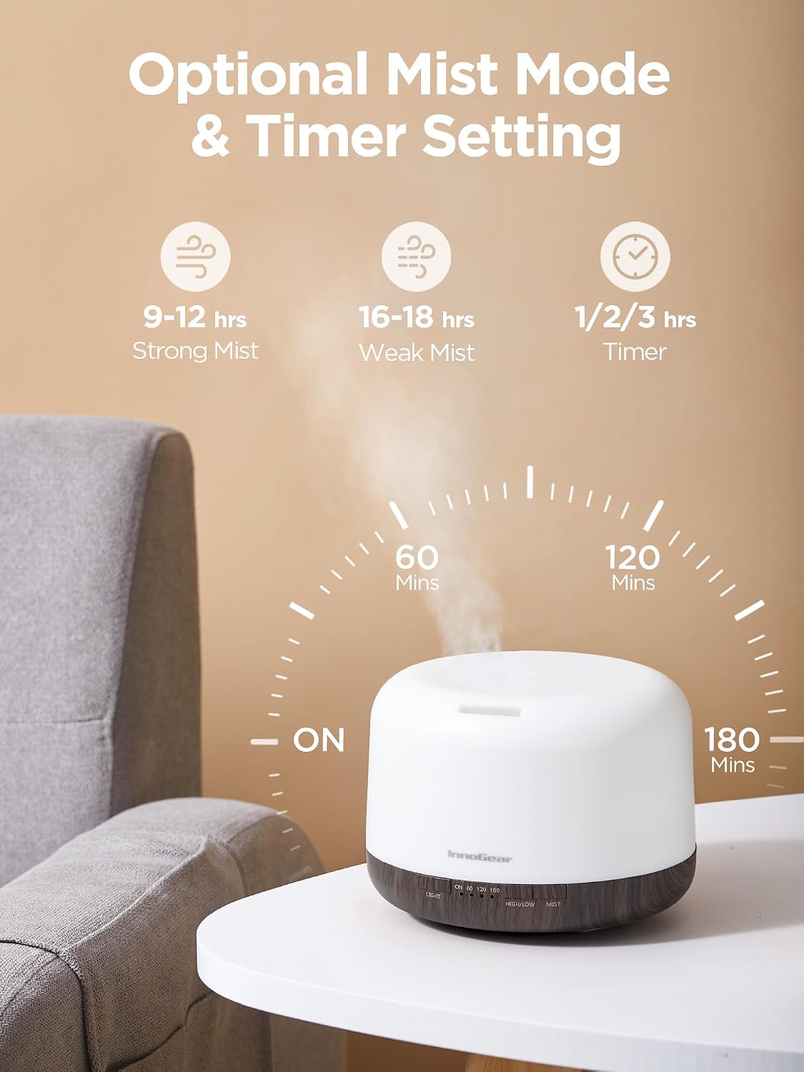 InnoGear 500ml Essential Oil Diffuser with Remote Control, Premium Ultrasonic Aromatherapy Diffusers Mother's Gift Scent Humidifier Vaporizer Auto-Off Timer for Large Room Home, Yellow