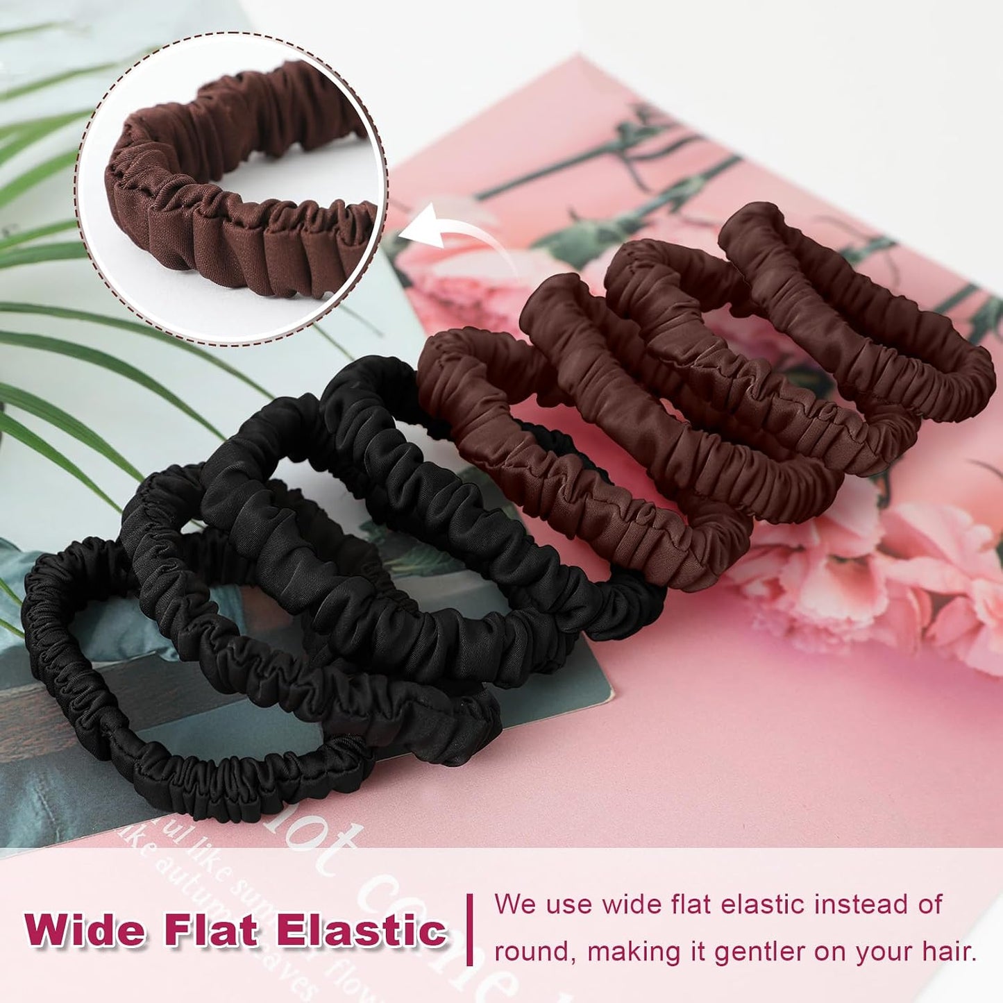 4Pcs Mulberry Silk Scrunchies Set, Silk Hair Ties Elastic for Women, Skinny Scrunchies Reduces Breakage for All Hair Types