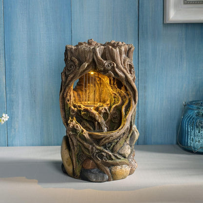 GOSSI Indoor Water Fountain Stump Rain Drop Meditation Desk Fountain Artistic Relaxation Waterfall for Home and Office Decor (22013)