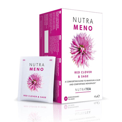 Nutra Tea NutraMeno - Menopause Tea, Red Clover Tea - Perimenopause & Menopause Relief For Women - Includes Red Clover, Sage & Rose - 20 Individually Wrapped Bags - Herbal Infusion (1 Pack)