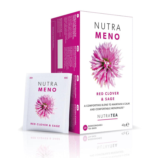 Nutra Tea NutraMeno - Menopause Tea, Red Clover Tea - Perimenopause & Menopause Relief For Women - Includes Red Clover, Sage & Rose - 20 Individually Wrapped Bags - Herbal Infusion (1 Pack)