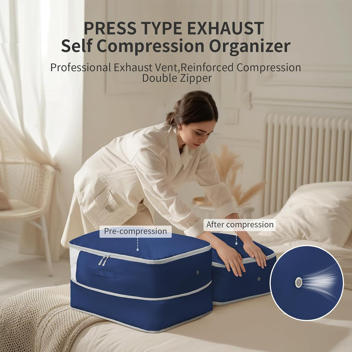 DIMJ Comforter Storage Bag - Blanket Storage Organizer Compression Bags, Large Capacity Ultra Space Saving Self Compression Organize for Bedding, Pillow, Duvet, Sheet Storage with Zipper Window