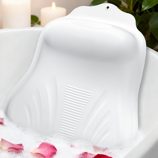 Bath Pillow for Tub, Adjustable Silicone Bathtub Pillows for Head and Neck, 0"–2.3" Neck Support, 34 Suction Cups, Easy to Clean, No Machine Wash Needed (White)