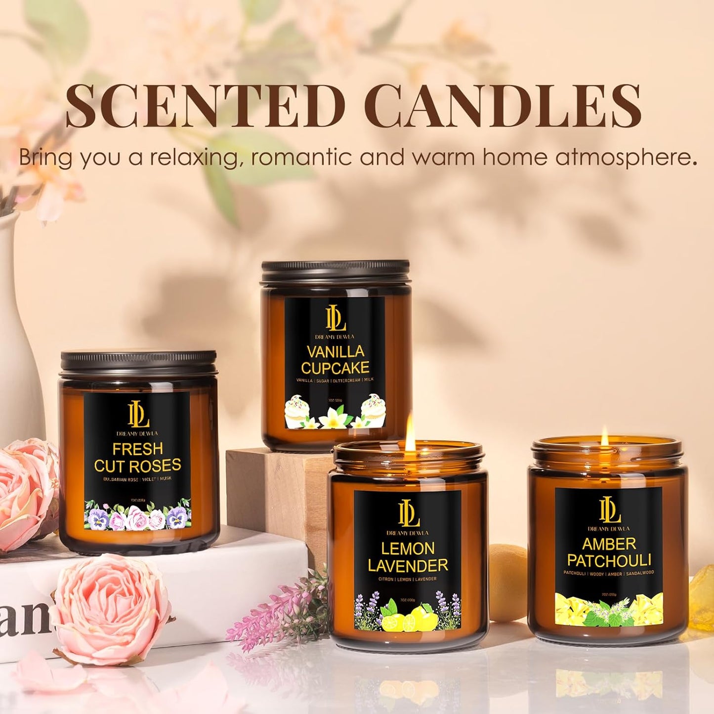 Scented Candles Set, 4 Pack Soy Candles for Home Scented, Candle Gifts for Women Men, 28oz 200 Hours Burn, Scents of Pineapple Cocktail/Coconut Vanilla/Pink Sands/Bahamian Breeze