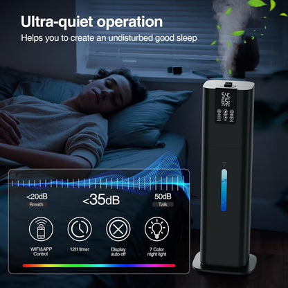 8L/2.1 Gal Smart Humidifier Large Room, Top Fill Cool Mist Humidifiers for Bedroom with App & Remote Control, Night Light, 24H Timer, Aroma Box & 360° Nozzles, Humidifier for Home, Office & Plants