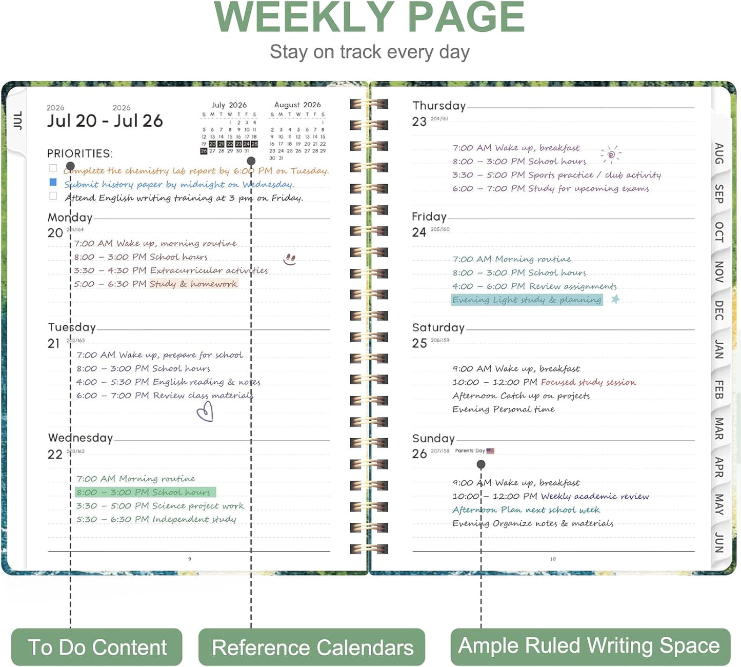 Planner 2026-2027, Weekly and Monthly Calendar Planner, JUL 2026 - JUN 2027 | A5(6.3'' x 8.5''), Hardcover, Agenda Book, Sprial Bound, Inner Pocket, Office and School Use