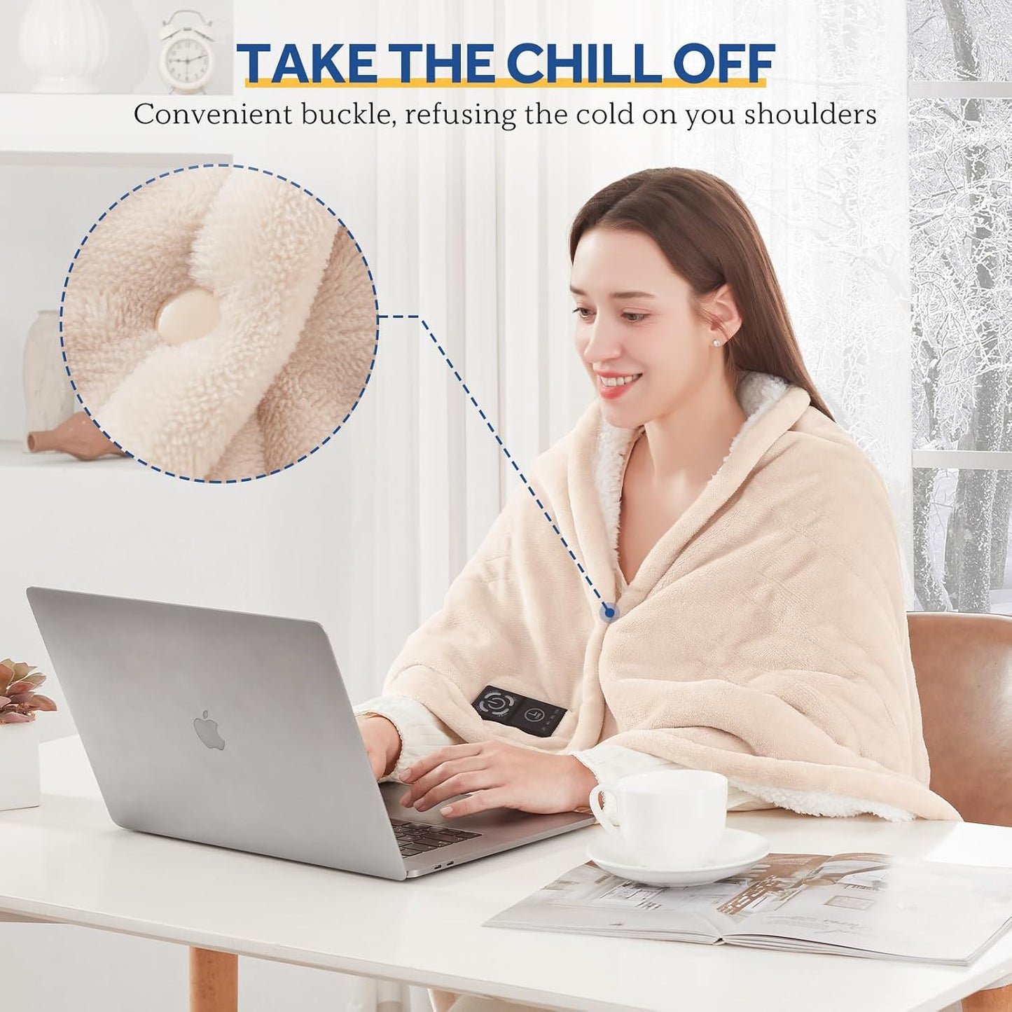 Sealy Heated Blanket Throw with Built-in Button Controller, Reversible Flannel to Sherpa Electric Blanket with 2-10 Hours Auto-Off & 4 Heating Levels, Over-Heat Protection, 50x60 inch, Beige