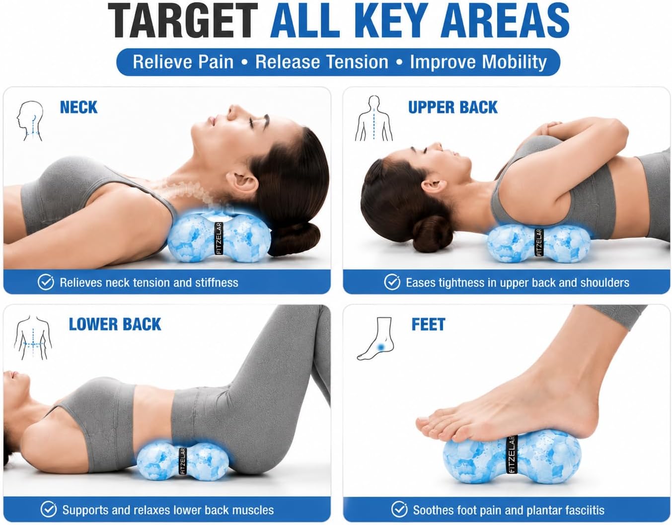 FITZELAR Double Lacrosse Massage Ball for Myofascial Release, Quality Certification, Massage Deep Tissue for Waist Back Feet, Trigger Point Therapy, Muscle Knots, Peanut Massage Ball for Muscle Pain