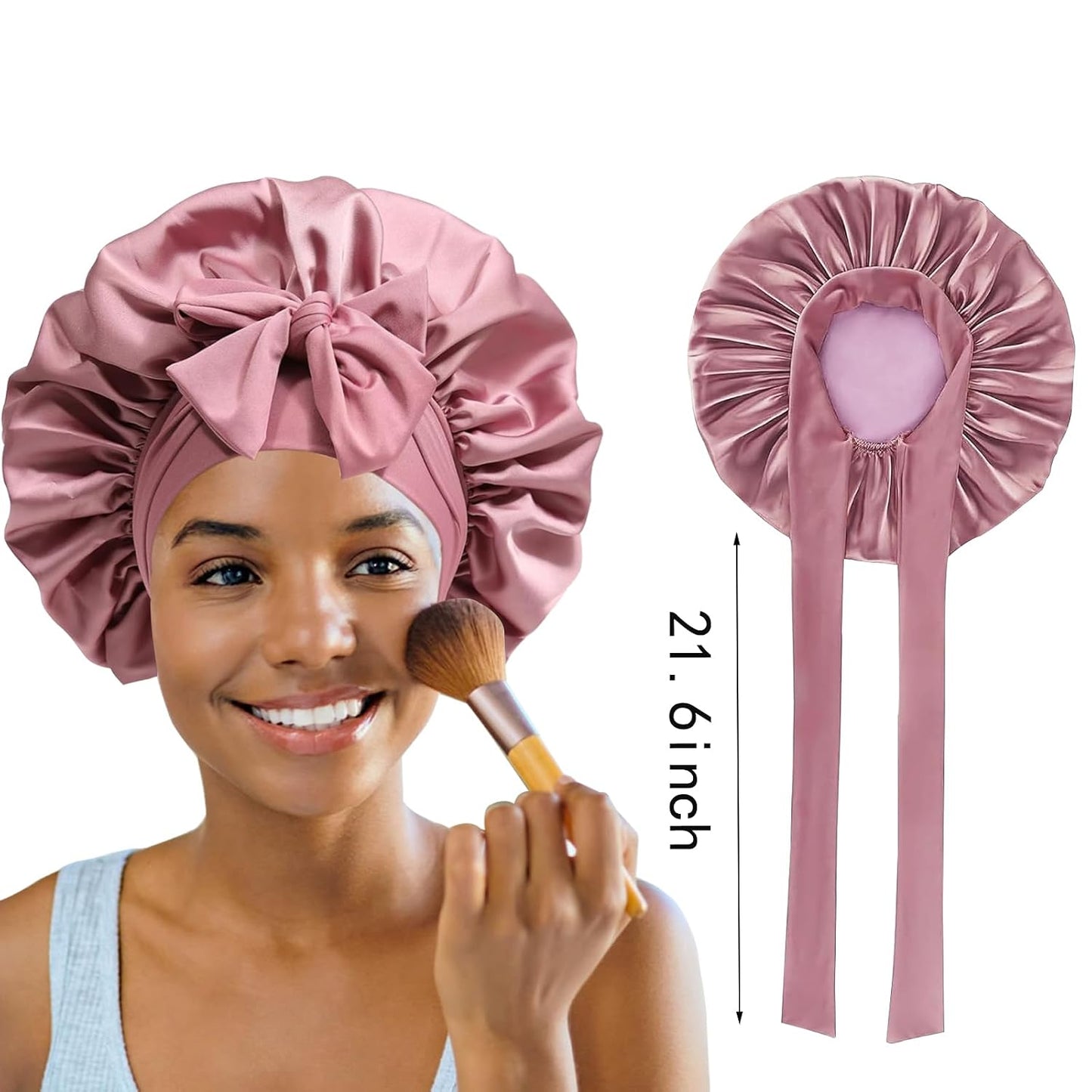 Silk Bonnet Satin Bonnet for Sleeping Large Bonnets with Tie Band Hair Wrap with Adjustable Straps Hair Cap for Women Curly Black