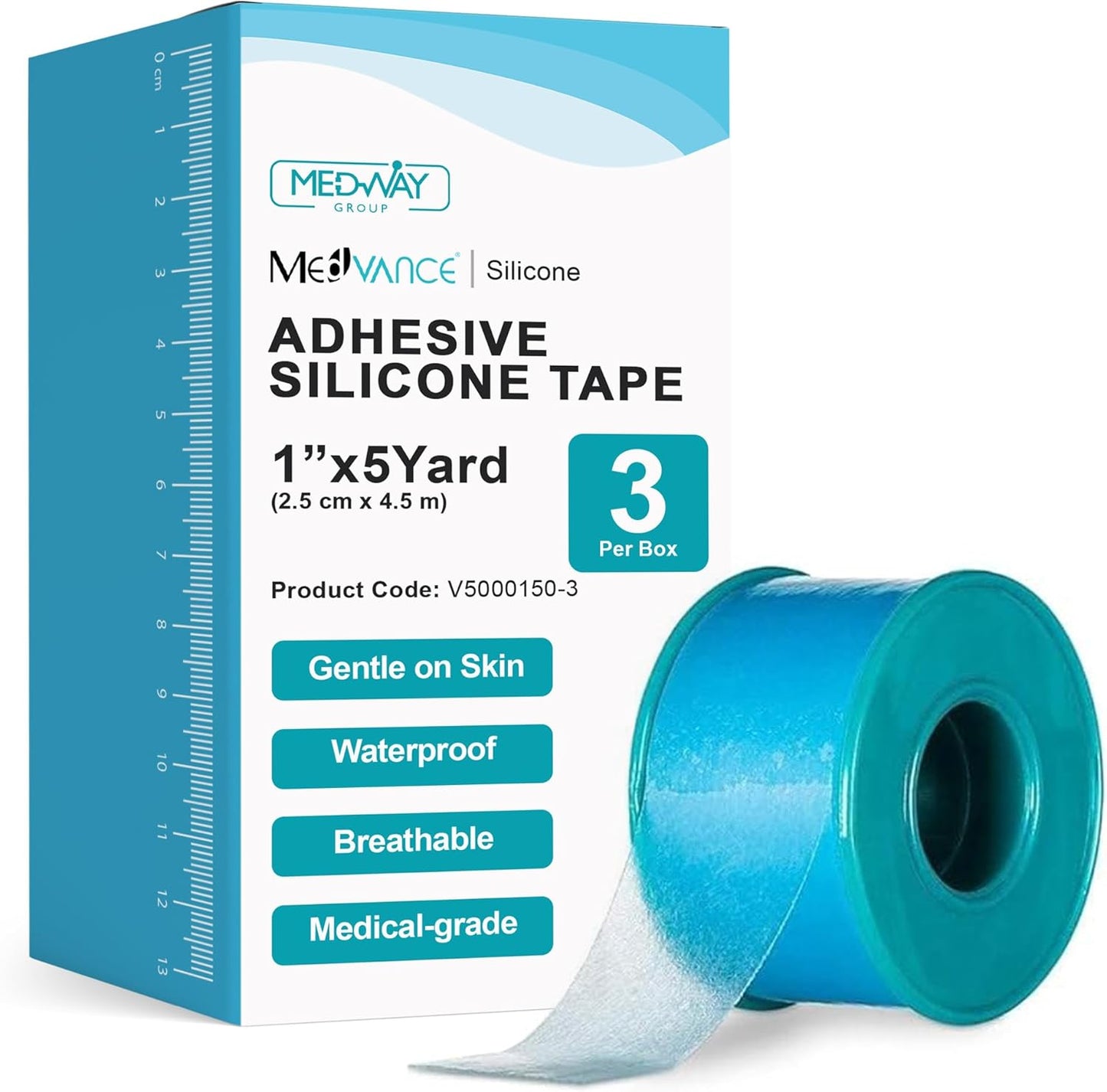 MedVance Silicone Tape Medical, Perforated Surgical Tape Sensitive Skin, Waterproof Tape for Skin, Medical Tape for Wound Care, Eyelash Tape, Gentle Skin Tape, 1" Width (1 Pack, 180 Inches)