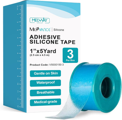 MedVance Silicone Tape Medical, Perforated Surgical Tape Sensitive Skin, Waterproof Tape for Skin, Medical Tape for Wound Care, Eyelash Tape, Gentle Skin Tape, 1" Width (1 Pack, 180 Inches)