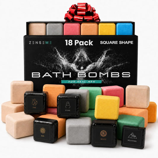 Bath Bombs for Men - Gift Set of 18 Square Shaped Handmade Natural Bath Bombs of 2.5 oz w/Essential Oils, Unique Manly Scents, for Boyfriend, Husband, Father - 18 Pack Square