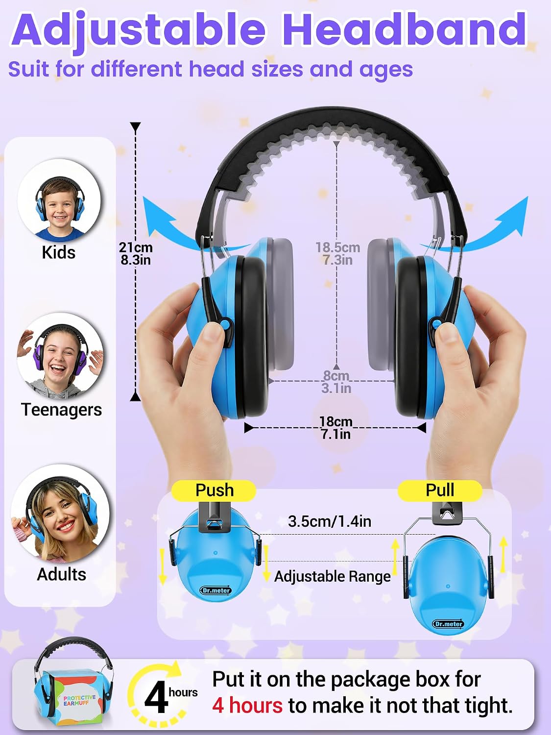 Dr.meter Ear Muffs for Noise Reduction: 27.4SNR Noise Cancelling Headphones for Kids Adults, EM100 Adjustable Hearing Protection Earmuffs for Monster Jam, Autism Sensory, Concerts, Fireworks- 3PACK
