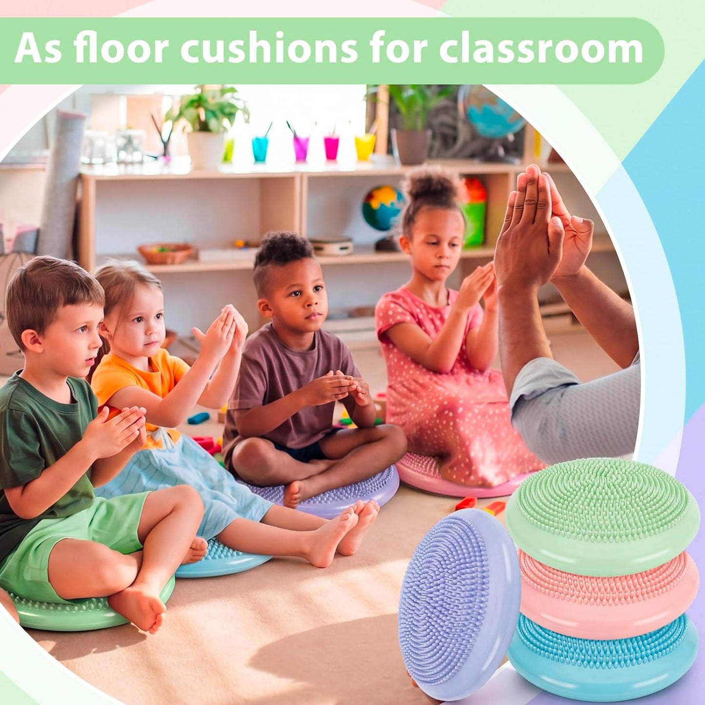 Amylove 6 Pcs Wiggle Seat Inflated Wobble Cushion for Sensory Kid 13 Inch Balance Disc Kids Flexible Seating Exercise Sensory Pad Chair Cushion for Classroom Office School (Bright)