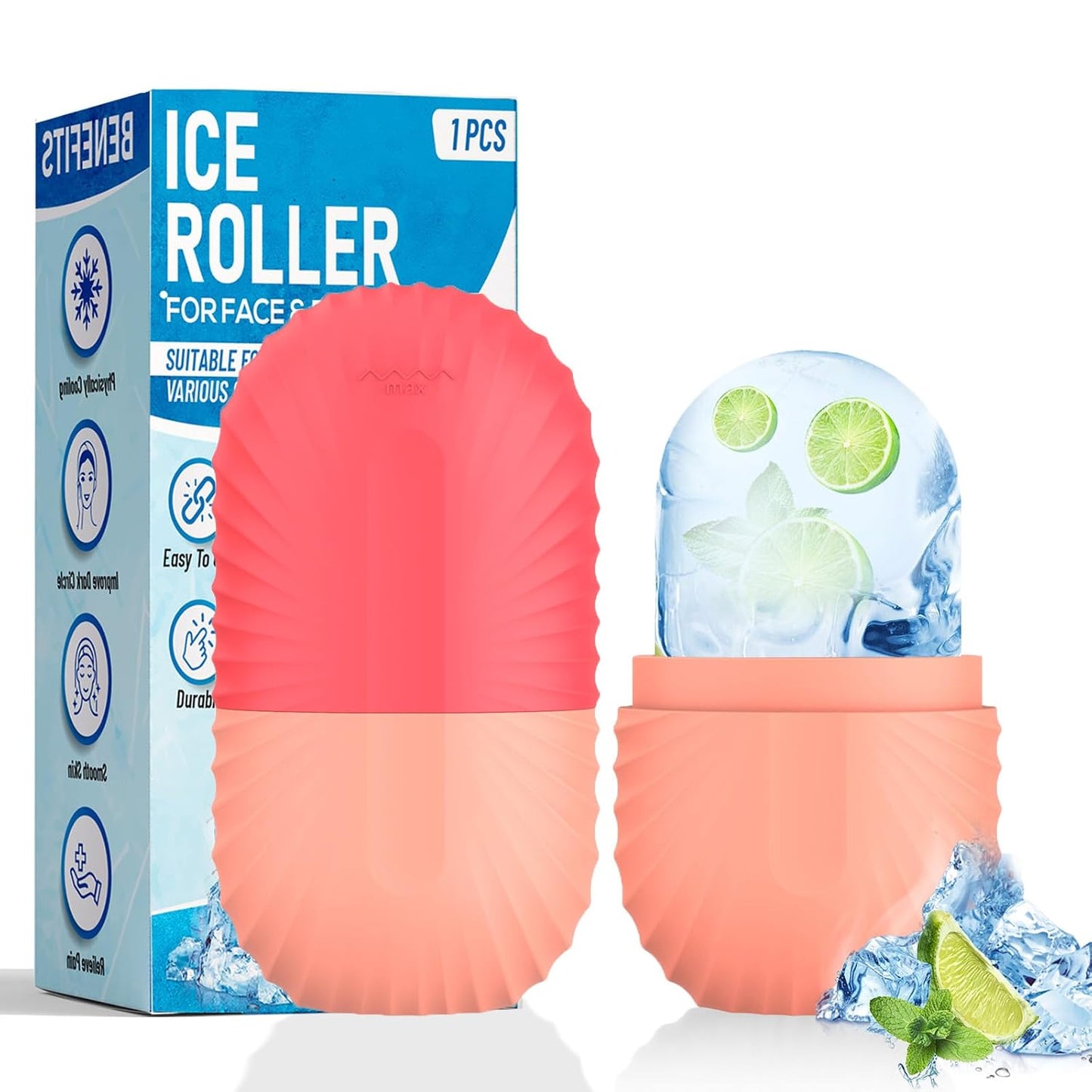 Ice Roller for Face and Eye, Reusable Silicone Ice Facial Roller Ice Holder, Face Ice Mold Skin Care, Ice Cube Roller for Shrink Pores Anti Wrinkle Reduce Puffiness, Black