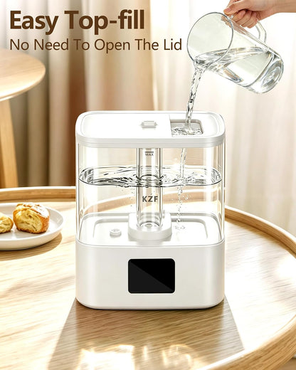 KZF 4L Top Fill Humidifiers for Bedroom & 40H Runtime - Cool Mist Humidifier, 3 Mist Levels, 8H Timer, Essential Oil Tray, Humidity Display, Quiet for Baby, Plants, Large Room (Black, 4, Liters)