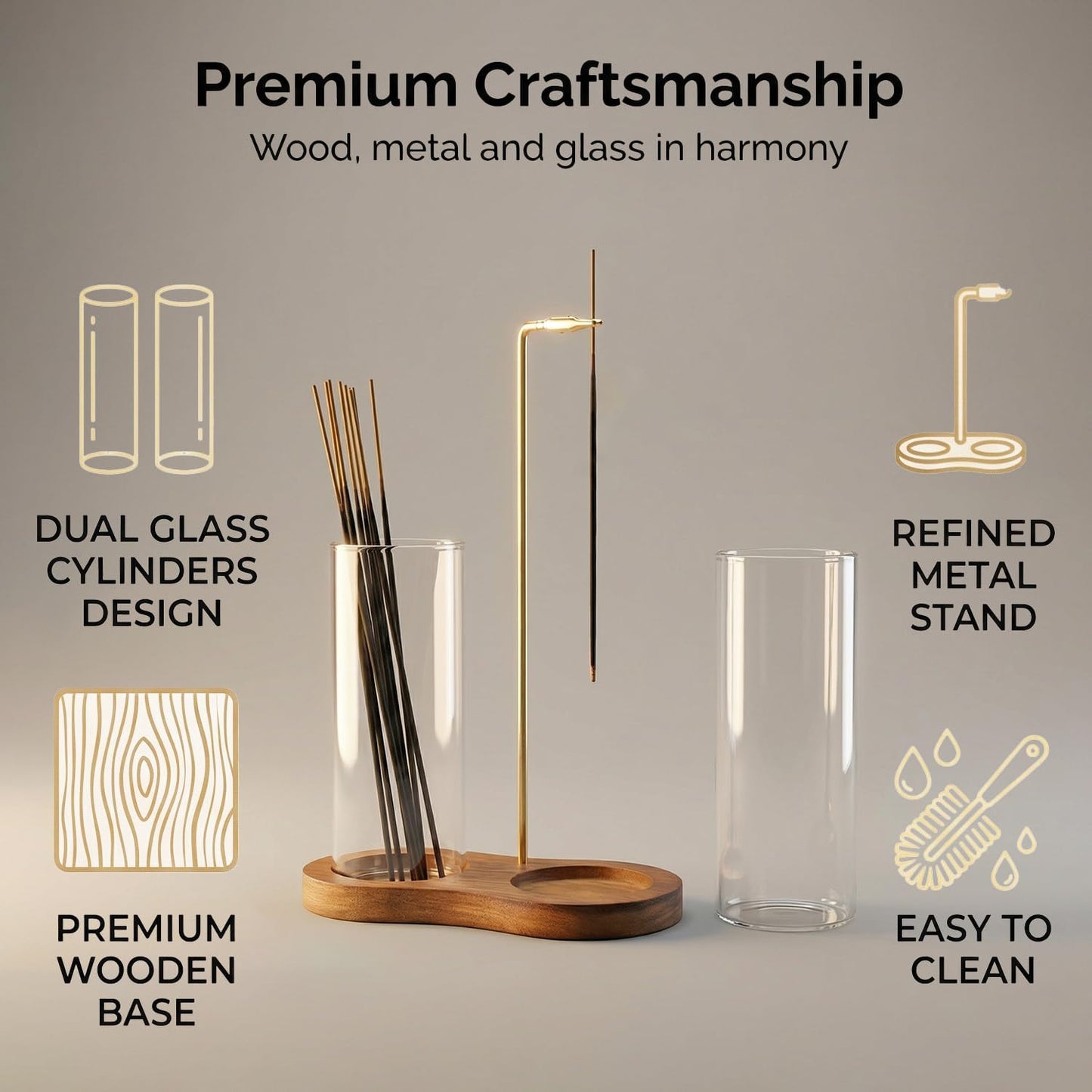 2 in 1 Incense Holder, Glass Incense Holder for Sticks, Anti-Ash Incense Burner with Removable Ash Catcher and Incense Storage for Yoga Meditation Spa Home Decor (Size A)