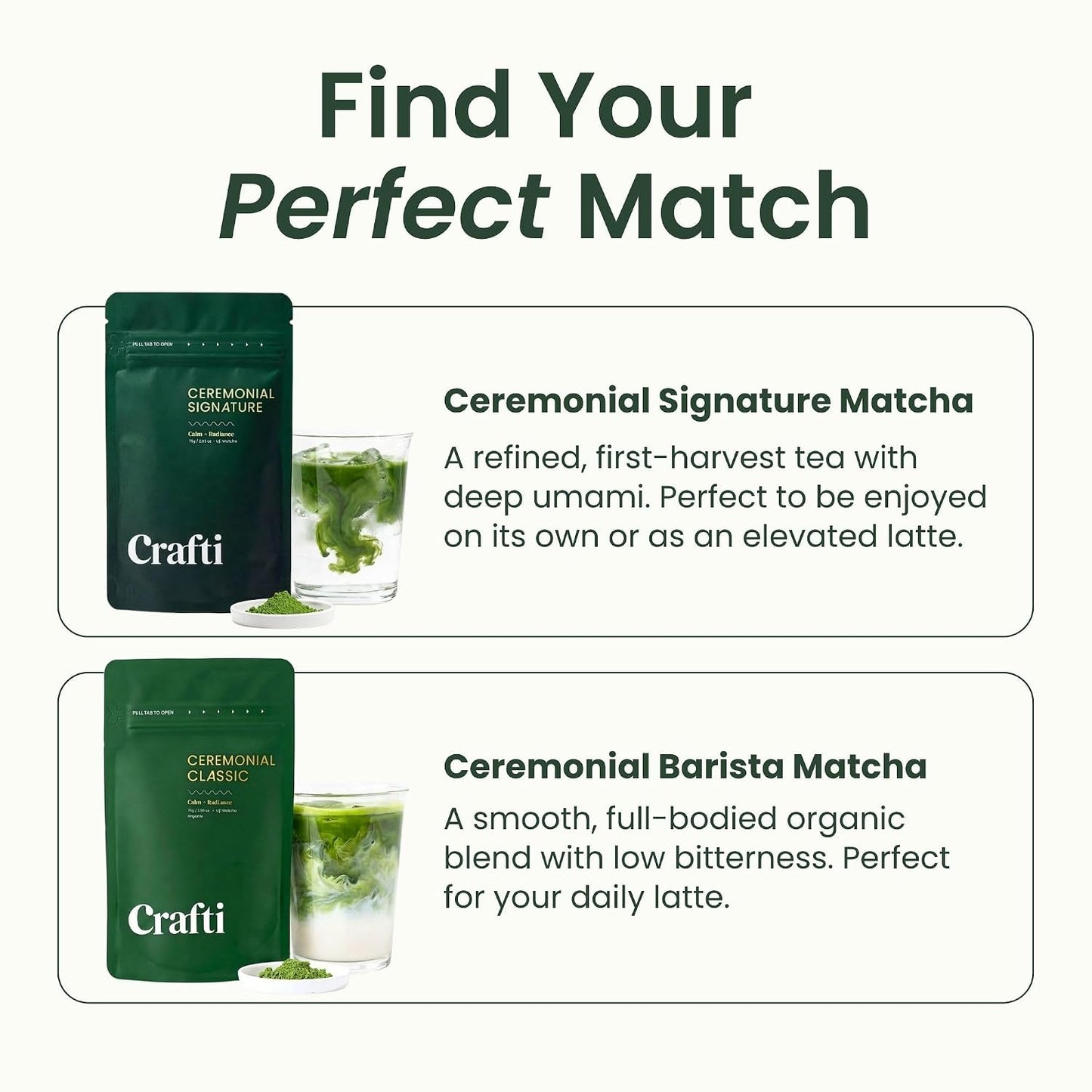 Crafti Ceremonial Grade Matcha Powder (Organic) - Unsweetened Authentic Japanese Daily Matcha Green Tea Powder from Uji, Kyoto for Barista-Grade Lattes (30g / 1.06oz)