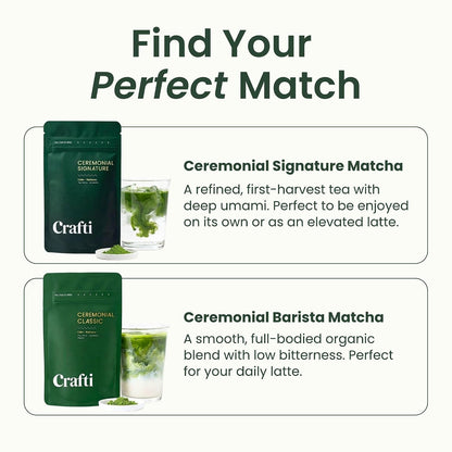 Crafti Ceremonial Grade Matcha Powder (Organic) - Unsweetened Authentic Japanese Daily Matcha Green Tea Powder from Uji, Kyoto for Barista-Grade Lattes (30g / 1.06oz)