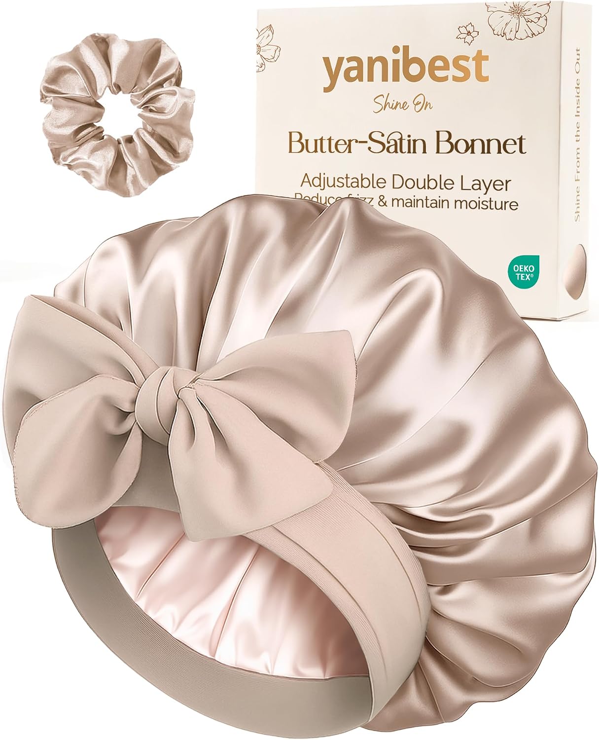 YANIBEST Adjustable Double Layer Satin Bonnet, Silk Hair Bonnet for Sleeping with Elastic Tie Curly Natural Hair Reduce frizz