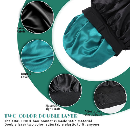 Silk Bonnet for Sleeping Double Layer Satin Bonnet Adjustable Bonnets for Black Women Sleep Cap Reversible Hair Bonnet for Curly Hair (Black and Purple)