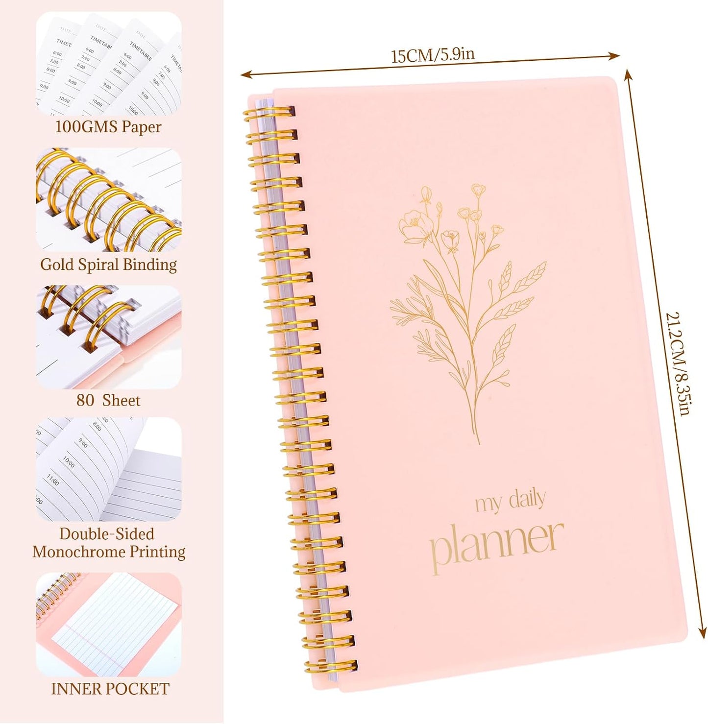 Thboxes Undated Daily Planner with Hourly Schedule, 5.71" X 8.35" Daily To DO List Noteboook Set Goals A5 Daily Personal Organizer Notepad for School Work Office Improve Efficiency Planner, Green