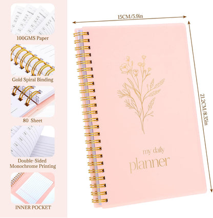 Thboxes Undated Daily Planner with Hourly Schedule, 5.71" X 8.35" Daily To DO List Noteboook Set Goals A5 Daily Personal Organizer Notepad for School Work Office Improve Efficiency Planner, Green
