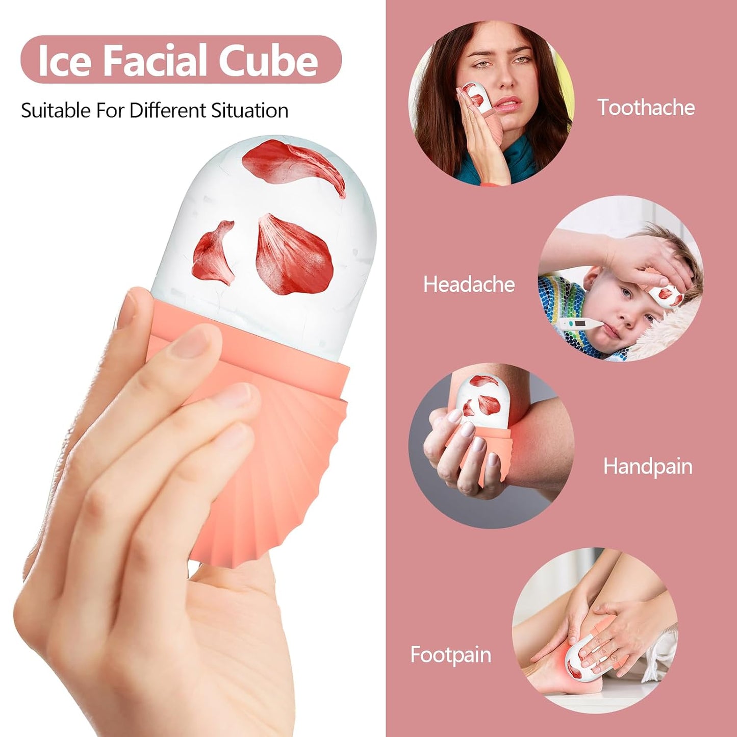 Ice Roller for Face and Eye, Reusable Silicone Ice Facial Roller Ice Holder, Face Ice Mold Skin Care, Ice Cube Roller for Shrink Pores Anti Wrinkle Reduce Puffiness, Black