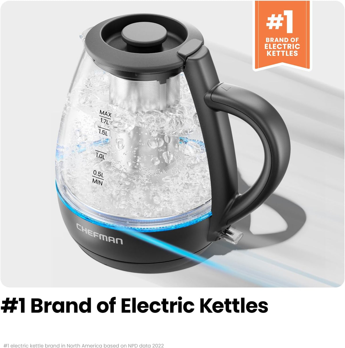 Chefman Electric Kettle with Tea Infuser, Compact 1L (4 Cups), 1500W, Removable Lid for Easy Cleaning, Boil-Dry Protection, Stainless Steel Filter, BPA Free, Auto Shut Off, Small Electric Tea Kettle